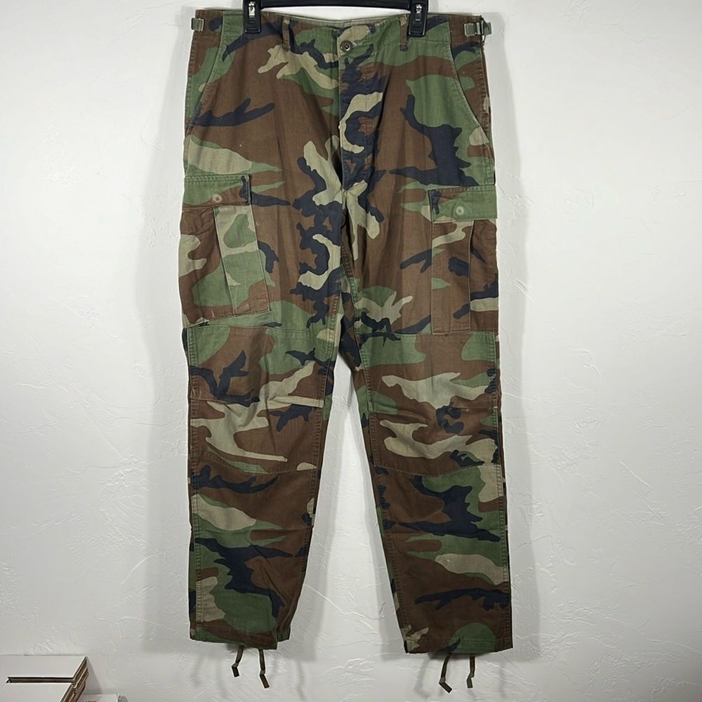 🔥🔥 CAMO MILITARY ISSUED Cargo Utility Pants‎ Adjustable Sz LARGE Regular - EUC